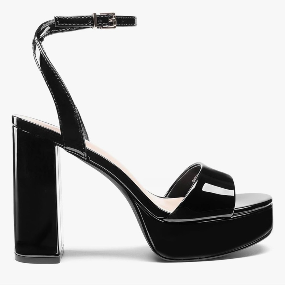 Elegant Black patent leather Women's Platform Sandals-8.5M